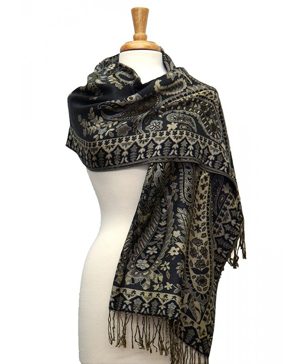 Fashmina Classic Paisley Pashmina Shawl Scarf - Dark Gray - CR185ZXUDLA