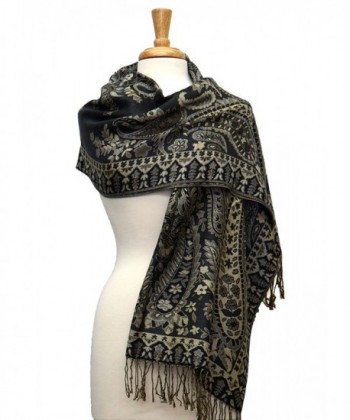 Fashmina Classic Paisley Pashmina Shawl Scarf - Dark Gray - CR185ZXUDLA