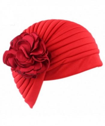 potato001 Women Islamic Muslim Flower Turban Hat Chemo Cap Hair Loss Scarf Headwear - Red - C718799RIL3