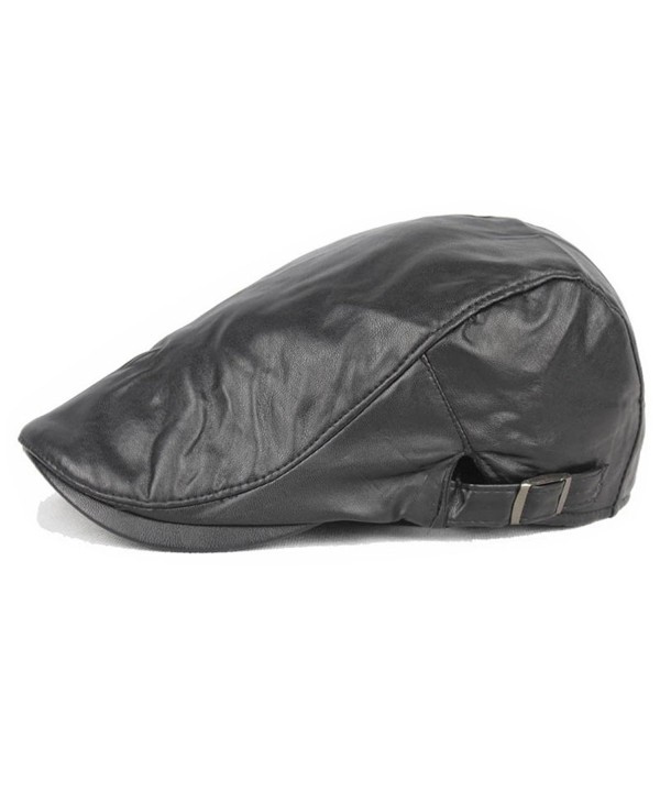 ZLSLZ Mens PU Leather Warm Ivy Newsboy Cabbie Gatsby Dad Golf Driving Hat Cap - Black - CM185A5CZXG