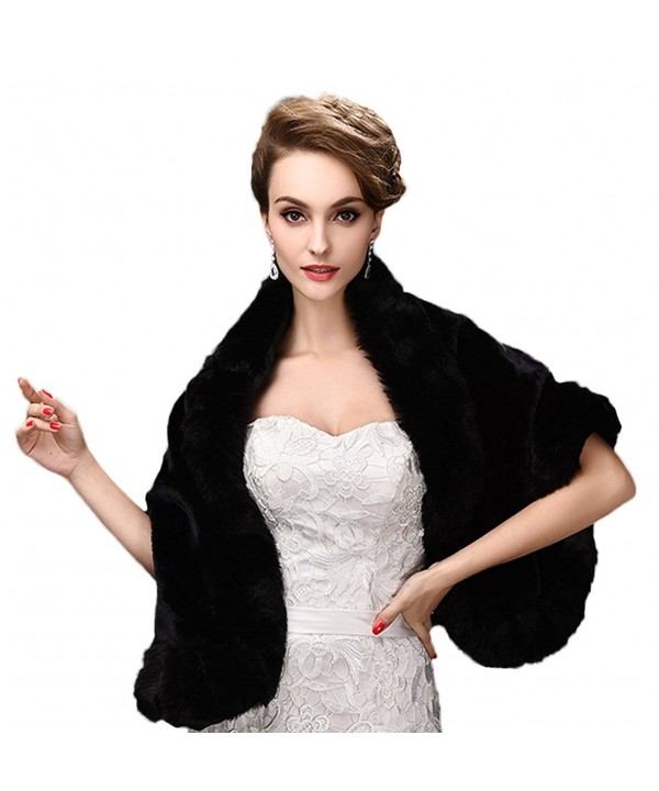 SK Studio Women's Wedding Fur Wraps and Shawls for Women Bridal Fur Stole - Black - C612NB4TT3A