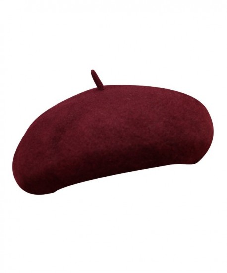Luxspire Women's Soft Woolen Solid Color Beret Cap Winter Warm Hat - Wine Red - C6188NXAC7Y