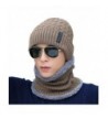 Novawo Knit Warm Fleece Lined Skull Cap Beanie Hat - Khaki With Neck Warmer - CZ12O8DXJDC