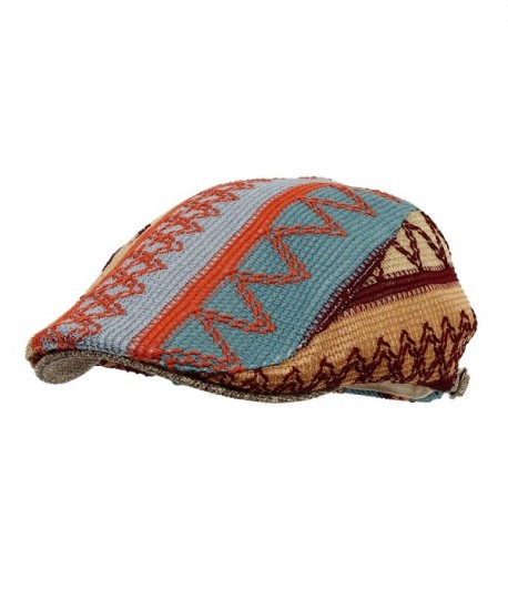 WITHMOONS Aztec Tribal Pattern Knitted newsboy Hat Flat Cap LD3030 - Beige - C511USAOK6D