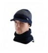 EINSKEY Mens Wool Knit Visor Beanie Winter Hat & Scarf Set Fleece Mask Neck Warmer - Navy Blue - CG12ELME18L