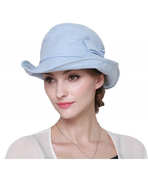 Connectyle Women's Shapable Medium Brim Cotton Bucket Sun Hat With Bowknot Hat - Blue - CI17YH5T75Q