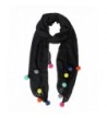 LOF Women's Solid Pom Pom Accent Oblong Scarf- 60"x27"- Black White - Black - CD1827GI89D