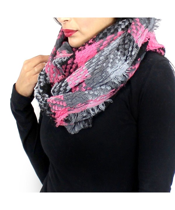 Soft Woven Plaid Infinity Scarf - Pink and Grey - C1127YK8G2J