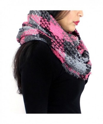 Basketweave Fringed Infinity Scarf Pink