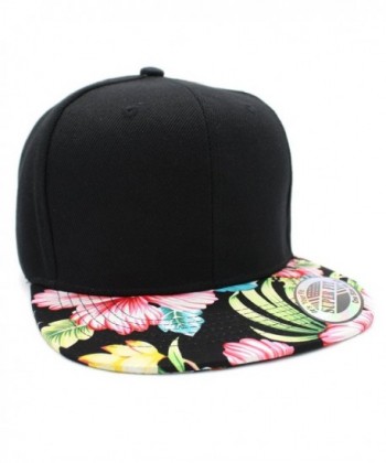 LAFSQ Plain Hawaiian Flower Printed Brim Flat Bill Snapback Cap - Black/Pink - CW18069OE96