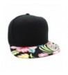 LAFSQ Plain Hawaiian Flower Printed Brim Flat Bill Snapback Cap - Black/Pink - CW18069OE96