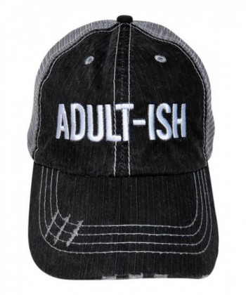 White Stitch Embroidered Adult-Ish Distressed Look Grey Trucker Cap - CN17Y2CU9DO