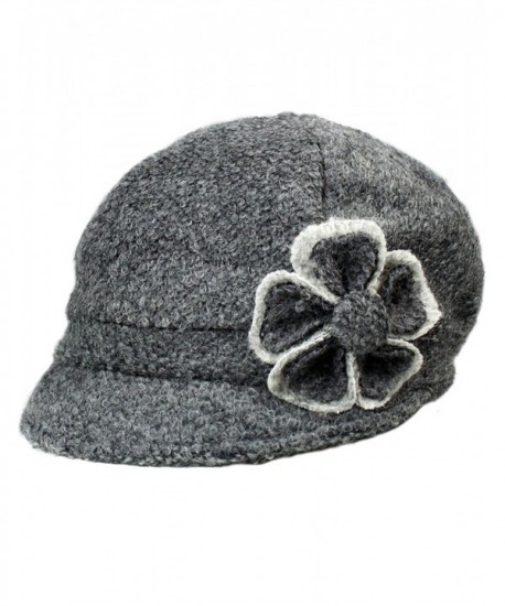 Dahlia Women's Chic Flower Wool Blend Newsboy Hat - Dual Layer - Chic Flower Gray - CS11GCG681X