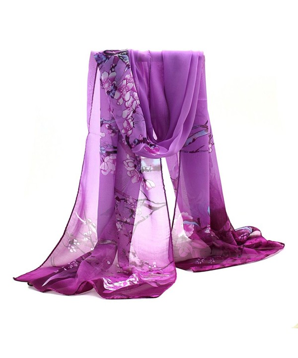 Gotoole Womens Chiffon Scrawl Long Flower Printed Stole Wrap Soft Scarf - Purple - C512K4FCAUT