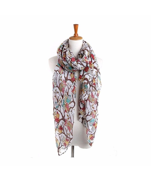 Franterd Women Ladies Owl Print Long Scarf Warm Wrap Shawl - White - C912BYH6YXL