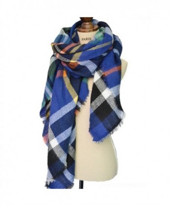 Women's Cozy Tartan Scarf Wrap Shawl Neck Stole Warm Plaid Checked Pashmina - Blue - C6126MSZVQ3