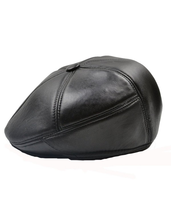 Yosang Men's Genuine Leather Driving Cap Flat Cap Cabby Hats Caps Retro Newsboy Cap Black - Black - CN1247K39RL