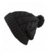 THE HAT DEPOT Winter Unisex Thick and Warm Pom Pom Fleece Lined Skully Knit Beanie Hat - Black - C4127DIDIL1