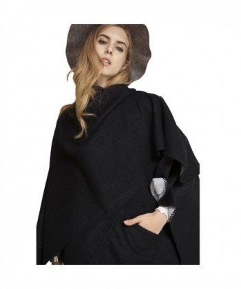 Plaid Scarf Long Scarves Blanket Warm Tartan Checked Shawl With Pocket Poncho Cape - 17005-black - C7186WE90LC