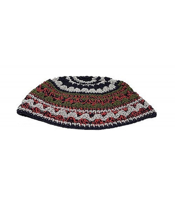 Art Judaica Knitted Yarmulka Kippah Serugah Red Green Grey Design - Size 21cm - C212LNKUPJD