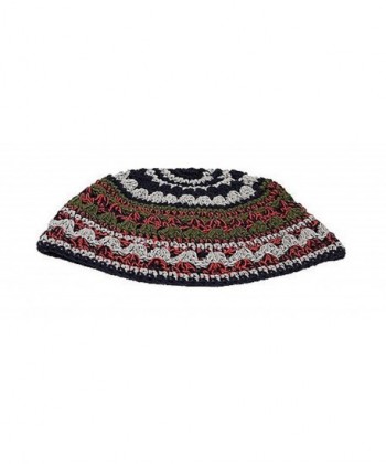 Art Judaica Knitted Yarmulka Kippah Serugah Red Green Grey Design - Size 21cm - C212LNKUPJD