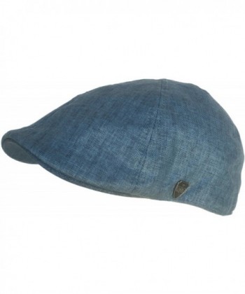 100% Linen Summer Pub Hat 6 Panel Duck Bill Scally Cap - Blue - CE11W4ZR96J