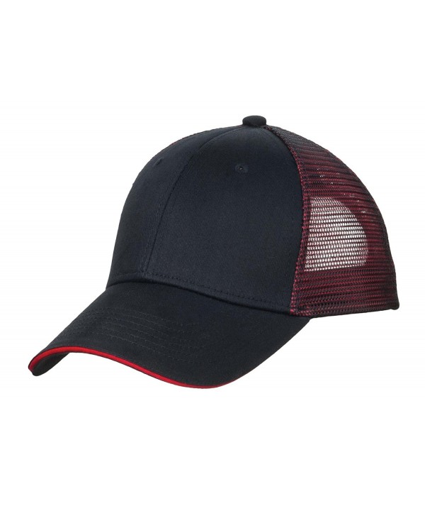 Port Authority Men's Double Mesh Snapback Sandwich Bill Cap - Black/ Red - CX11NGRC22F