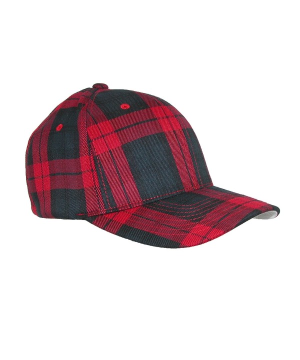 Flexfit Men's Cotton Tartan Plaid Stretch Fit Baseball Hat - Black/Red - CC11QLWYJ1J