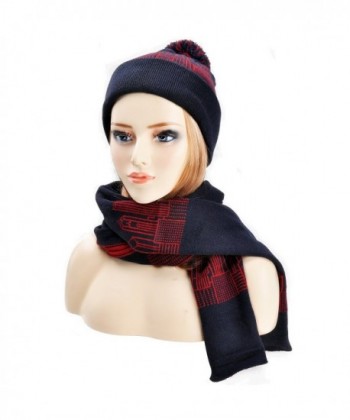 ZLYC Womens Teens Winter Warm Pompom Beanie Hat Skull Cap and Scarf Set - Navy - CD12MNQV0R7