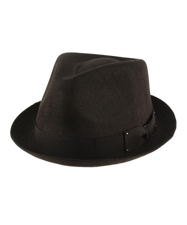 Men's Summer Lightweight Linen Derby Fedora Upturn Curl Brim Hat - Black - CE12ER21A3X