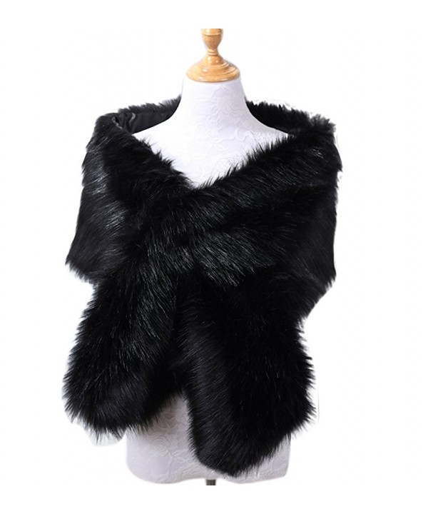 Telamee Womens 2017 Bridal Cape Wedding Wrap Scarves Winter Faux Fur Shawl Stole - B Black - C8187NSODOS