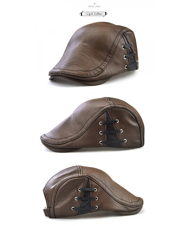 PU Leather Beret Hat Casquette Flat Visor Newsboy Cap For Men Light ...