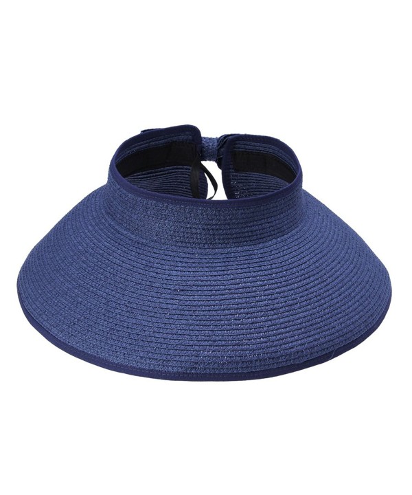 Womens Ladies Straw Hat Wide Brim Roll-up Sun Visor 13 Colors Navy ...