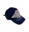 Olive & Pique Women's Large Horizontal Crystal Flower Distressed Baseball Cap - Navy - CP17Y0AWDIQ