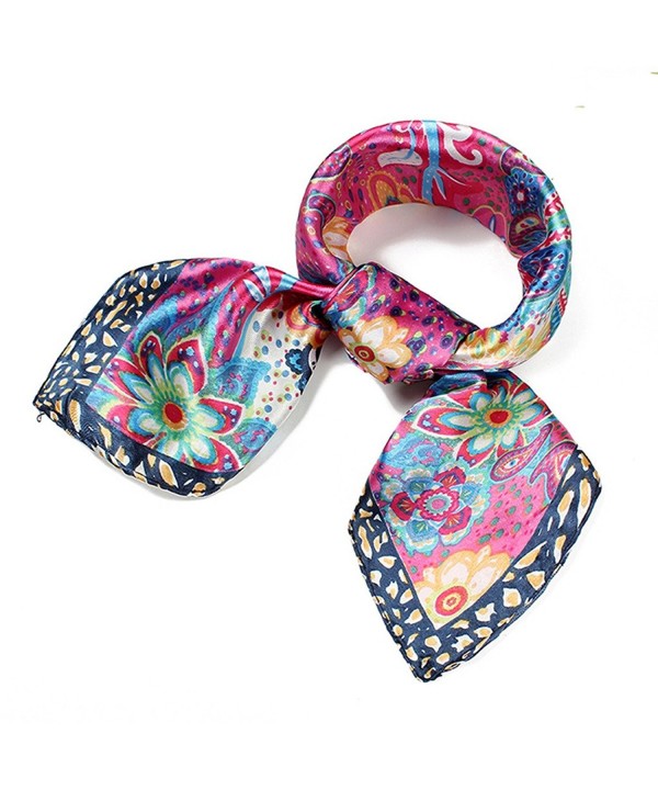 Soft Satin Square Scarf Paisley Pattern Silk Feel Hair Wrap Neckerchief Free Gift - Navy Blue - CY121QMIQD5