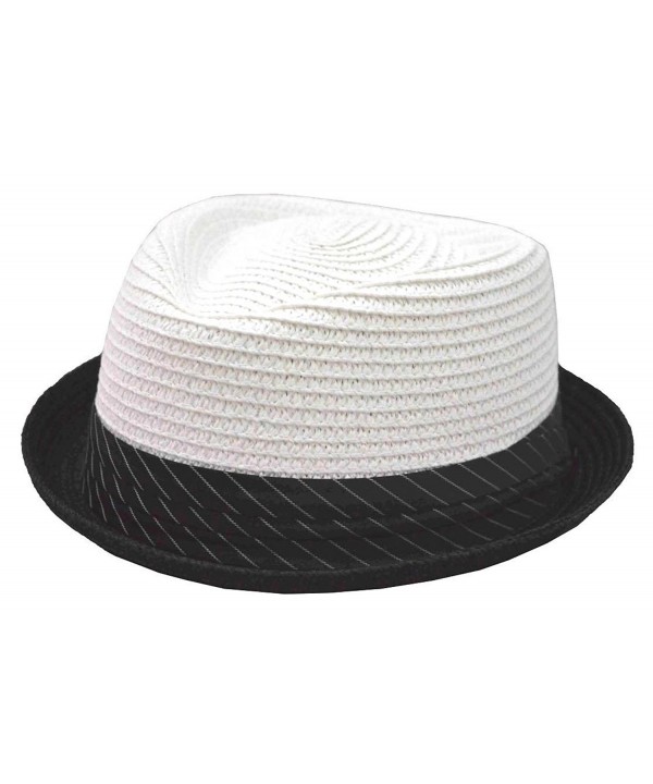 K Braided Toyo Upturn Fedora White Black Stripes Band - C817YL8KUAZ