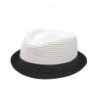 K Braided Toyo Upturn Fedora White Black Stripes Band - C817YL8KUAZ