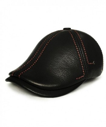 lethmik Flat newsboy Cap Cowhide Leather IVY Cabbie Hat Hunting Driving Cap - Black - C0126A1AI77