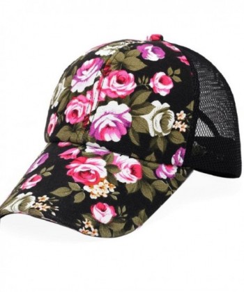 Crystell Cap- Flower Pattern Embroidery Cotton Baseball Cap Snapback Hip Hop Flat Hat - Black - C9182GGIT52