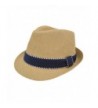 Premium Classic Fedora Straw Hat with Navy Striped Trim Band - Diff Colors Avail - Tan - CO12C74BPXJ