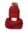 KMystic Thick Winter Slouch Hat and Infinity Scarf Set - Fur Pom Red - C3187409GKK