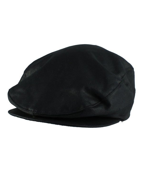 Morehats Men's Women's Unisex Faux Leather Newsboy Cap Gatsby Hat - Black - CI11LLY77BB