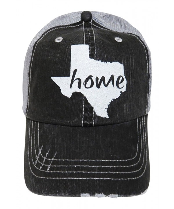 White Glitter Texas Home Distressed Look Grey Trucker Cap Hat Western - C112NUHVK67