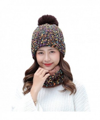 IRELIA Womens/Mens Stretchy Knitted Pom Fleece Lined Caps Beanie Scarf Set - 2 in 1(brown) - C7187DY0277