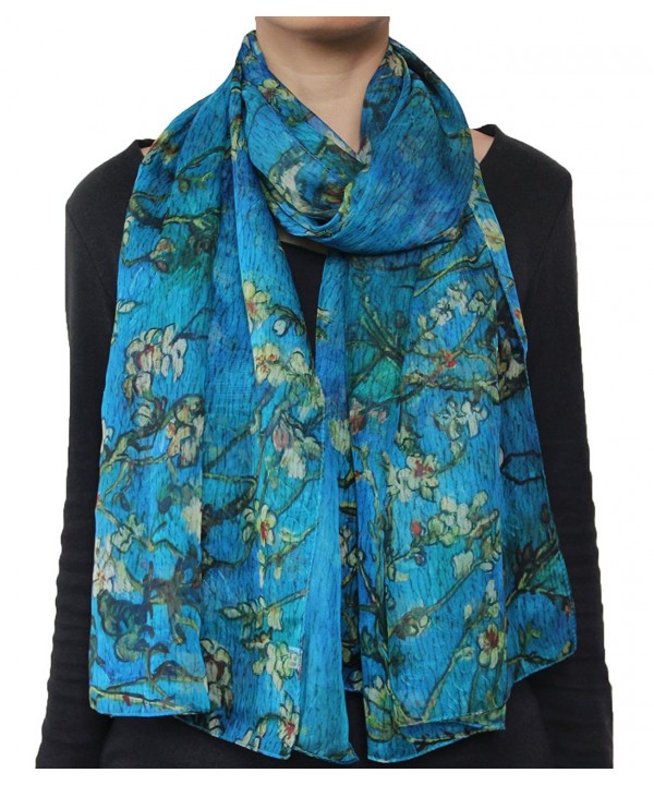 Seamaidmm Van Gogh Almond Blossom Print Chiffon Scarf Blue - CF128A7RATD