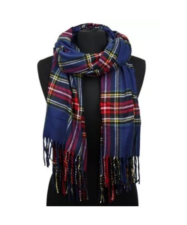 Apparelism Women's Winter Scottish Clan Plaid Oversized Cashmere Feel Blanket Scarf Wrap Shawl. - Plaid Navy - CQ18948XQW4