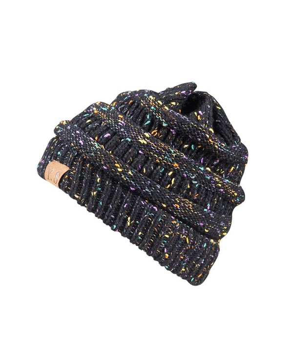 Trendy Slouchy Beanie Hat Unisex Soft Warm Oversized Chunky Cable Knit Thick Cap - A Confetti Black Design - CL186W9M04K