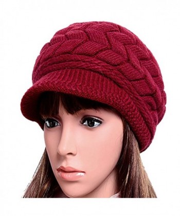 Women Lady Braided Warm Cabled Knit Winter Beanie Crochet Hats Newsboy Caps Claret - CB129B3VWI7