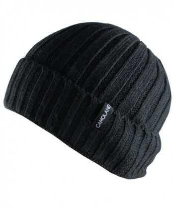 CAMOLAND Men's Fleece Wool Cable Knit Winter Beanie Hat - Black - CS1860UQ78C