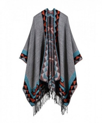Women Winter Oversized Blanket Shawl Wrap Poncho Cape Open Front Cardigans - 1-gray - C5186AR2DHE